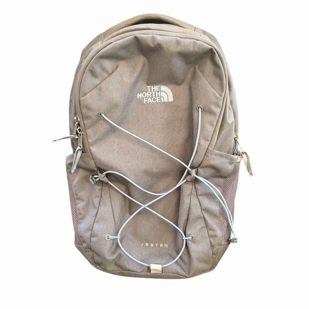 The North Face Jester Backpack Unisex Taupe Mushroom Gray Bungee Cord